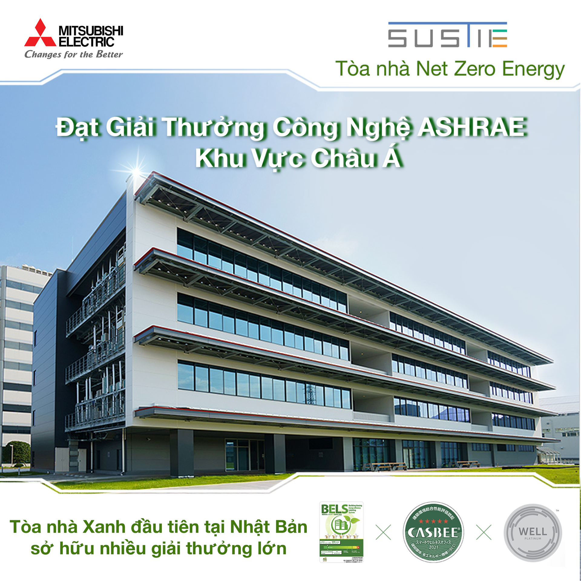 Mitsubishi Electricʼs Net Zero Energy Building Test Facility “SUSTIE” is Asian Regional Winner in ASHRAE Technology Awards Program